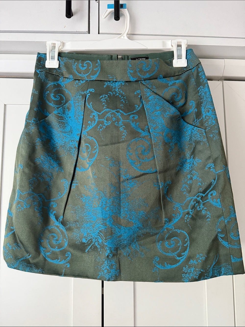 J. Crew iridescent teal jacquard mini skirt
